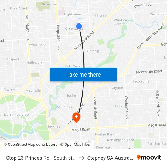 Stop 23 Princes Rd - South side to Stepney SA Australia map
