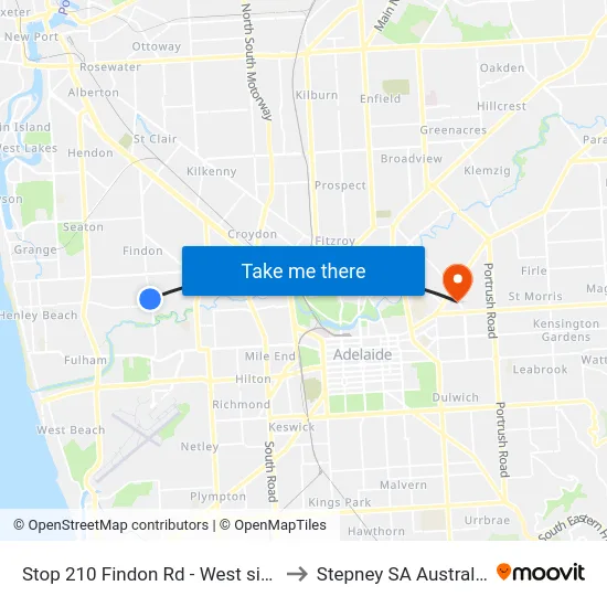 Stop 210 Findon Rd - West side to Stepney SA Australia map