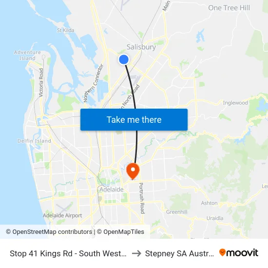 Stop 41 Kings Rd - South West side to Stepney SA Australia map