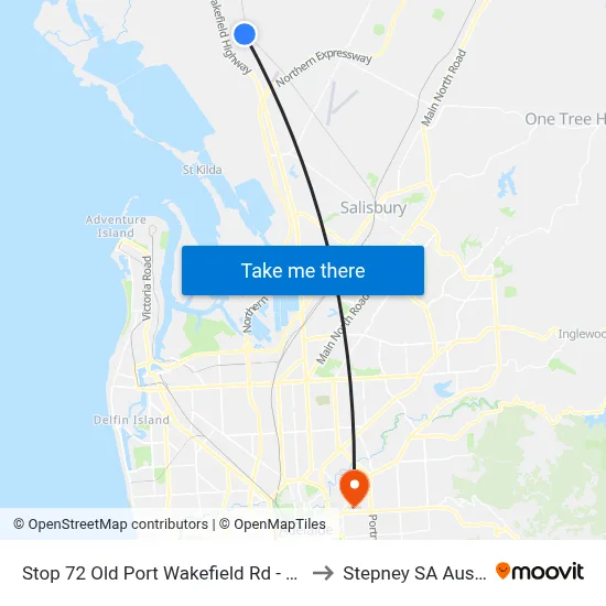 Stop 72 Old Port Wakefield Rd - East side to Stepney SA Australia map