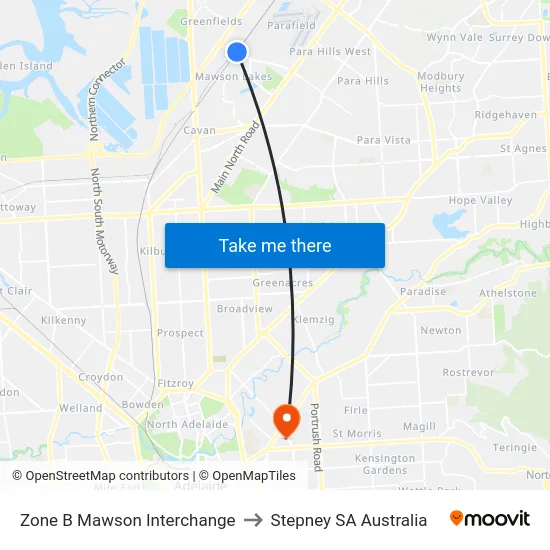 Zone B Mawson Interchange to Stepney SA Australia map