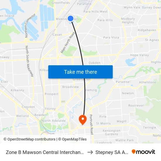 Zone B Mawson Central Interchange - South side to Stepney SA Australia map