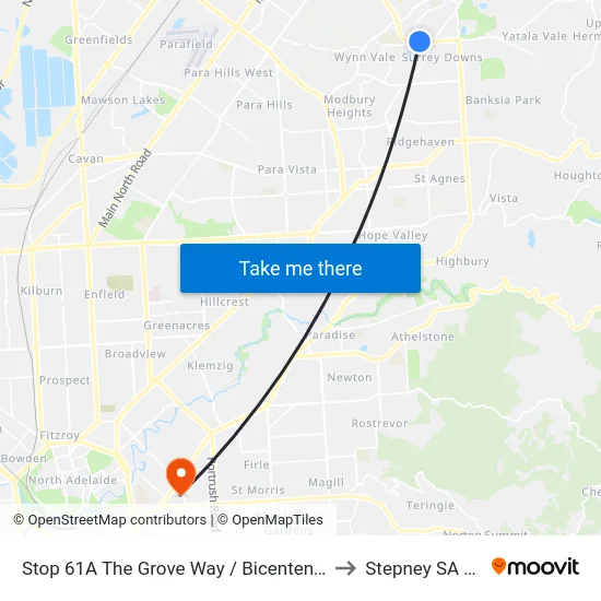 Stop 61A The Grove Way / Bicentennial Dr - North side to Stepney SA Australia map