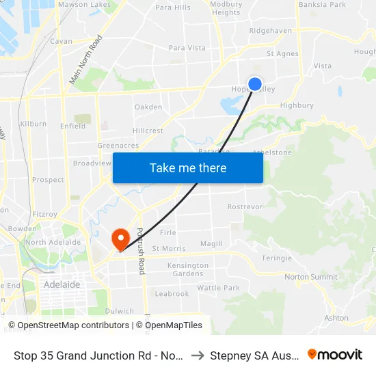 Stop 35 Grand Junction Rd - North side to Stepney SA Australia map