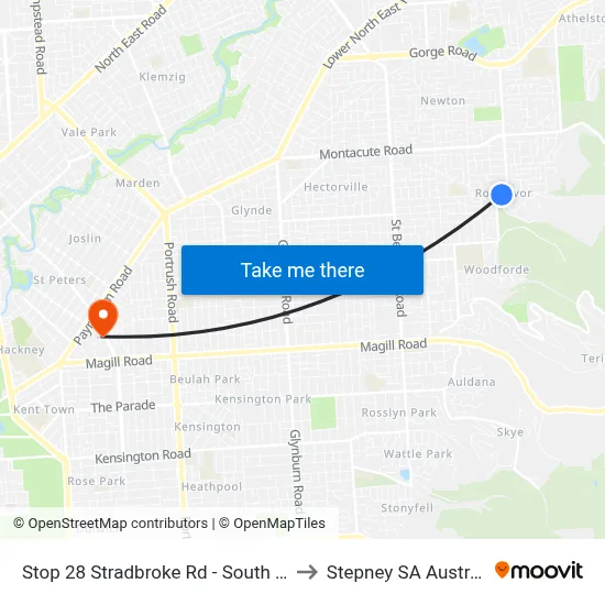 Stop 28 Stradbroke Rd - South side to Stepney SA Australia map