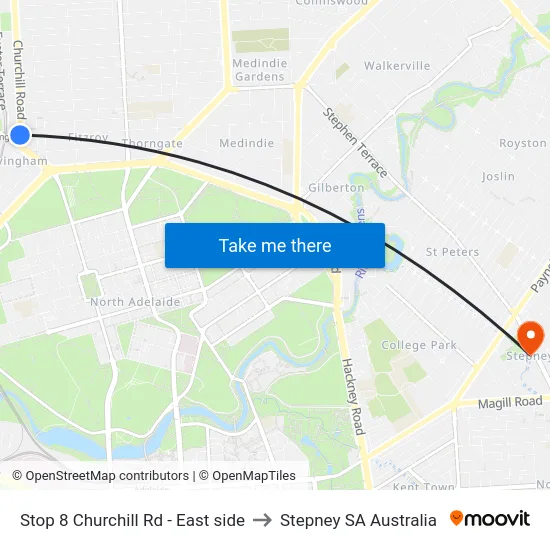 Stop 8 Churchill Rd - East side to Stepney SA Australia map