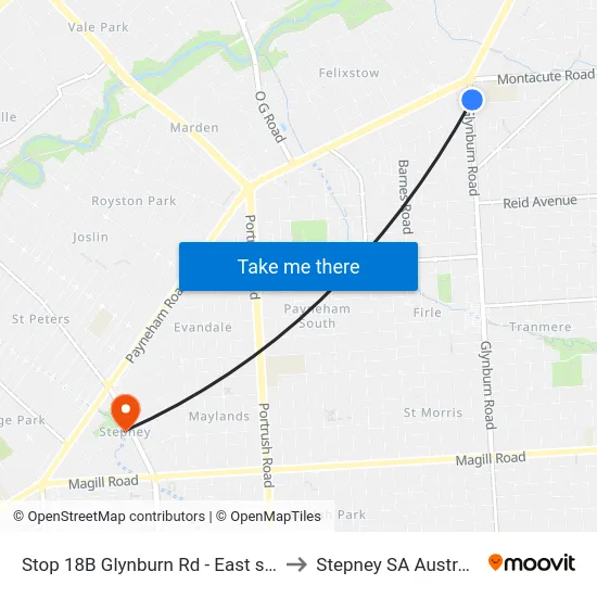 Stop 18B Glynburn Rd - East side to Stepney SA Australia map