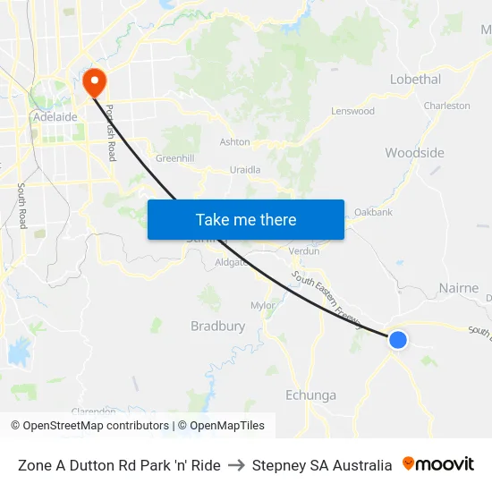 Zone A Dutton Rd Park 'n' Ride to Stepney SA Australia map