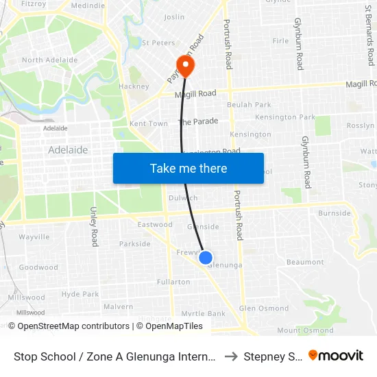 Stop School / Zone A Glenunga International High School Conyngham St to Stepney SA Australia map