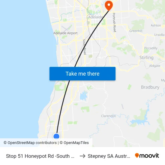 Stop 51 Honeypot Rd -South Side to Stepney SA Australia map