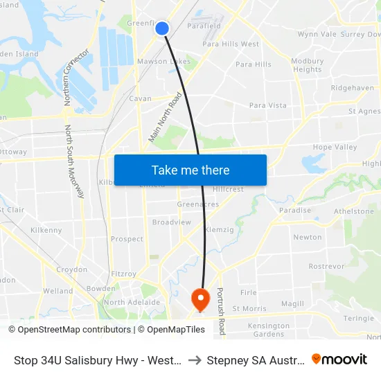 Stop 34U Salisbury Hwy - West side to Stepney SA Australia map