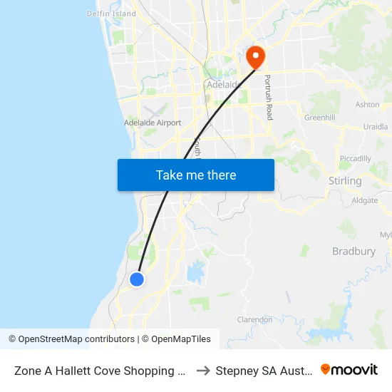 Zone A Hallett Cove Shopping Centre to Stepney SA Australia map