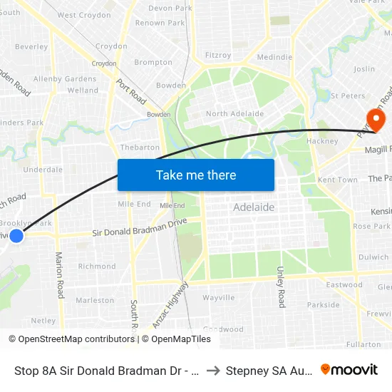 Stop 8A Sir Donald Bradman Dr - South side to Stepney SA Australia map