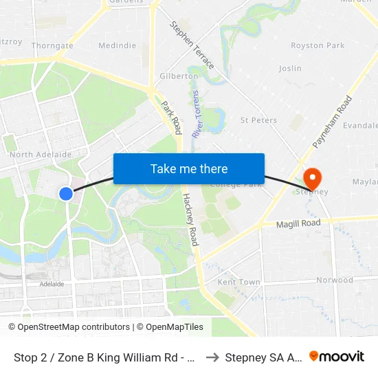 Stop 2 / Zone B King William Rd - North West side to Stepney SA Australia map