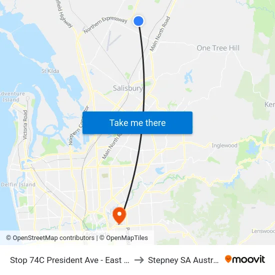 Stop 74C President Ave - East side to Stepney SA Australia map