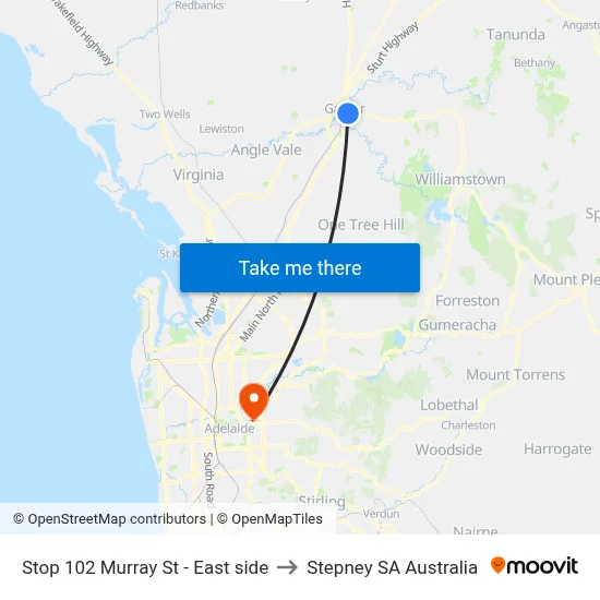 Stop 102 Murray St - East side to Stepney SA Australia map