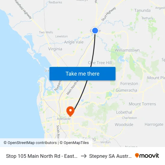 Stop 105 Main North Rd - East side to Stepney SA Australia map