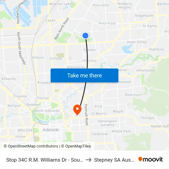 Stop 34C R.M. Williams Dr - South side to Stepney SA Australia map