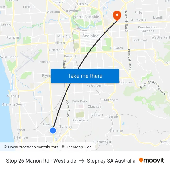 Stop 26 Marion Rd - West side to Stepney SA Australia map
