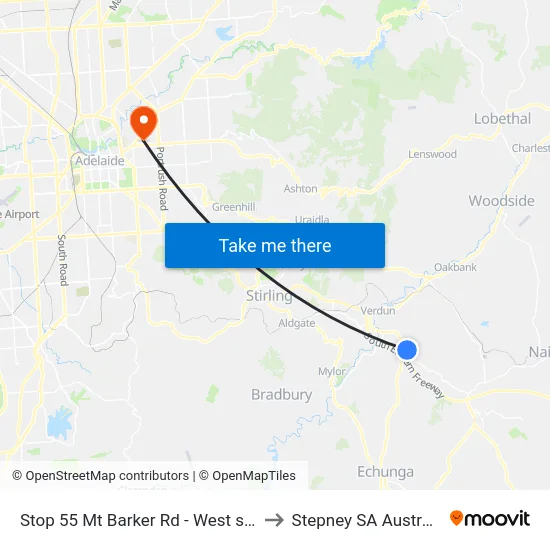 Stop 55 Mt Barker Rd - West side to Stepney SA Australia map