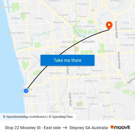 Stop 22 Moseley St - East side to Stepney SA Australia map