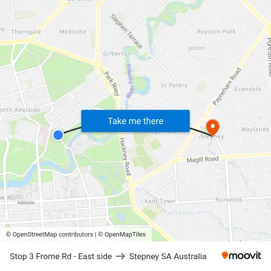 Stop 3 Frome Rd - East side to Stepney SA Australia map