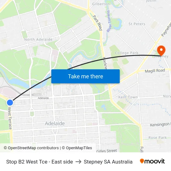Stop B2 West Tce - East side to Stepney SA Australia map