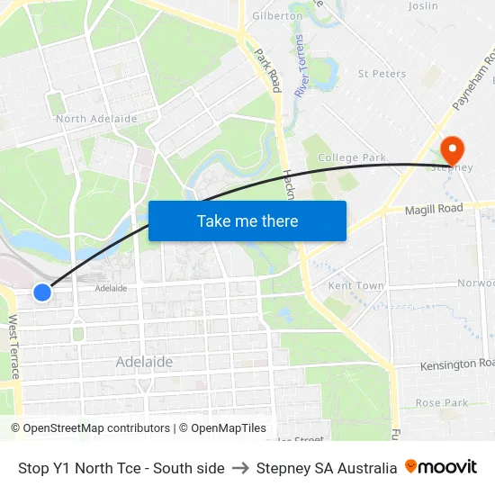 Stop Y1 North Tce - South side to Stepney SA Australia map