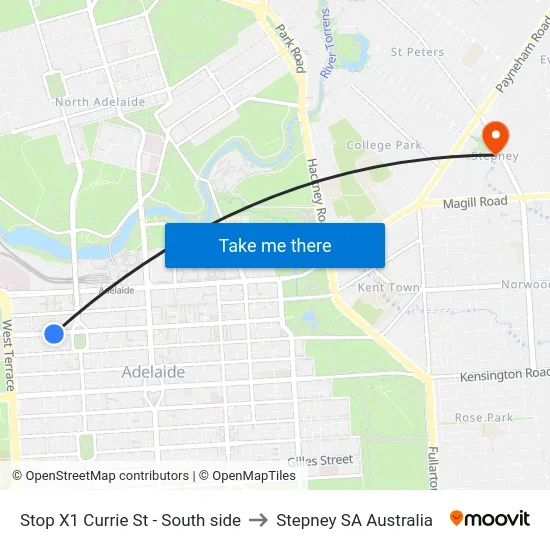 Stop X1 Currie St - South side to Stepney SA Australia map