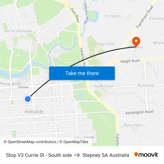 Stop V3 Currie St - South side to Stepney SA Australia map