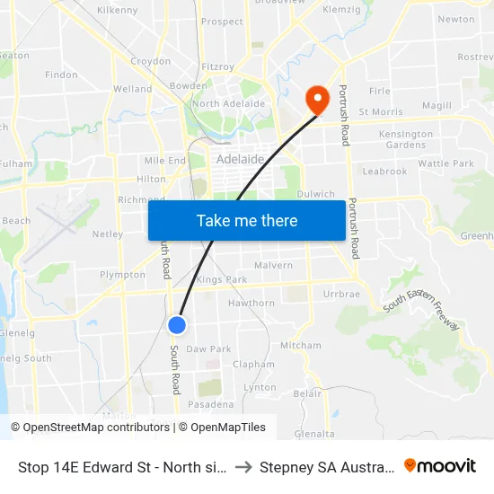 Stop 14E Edward St - North side to Stepney SA Australia map