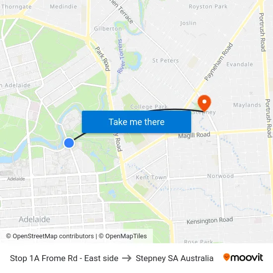 Stop 1A Frome Rd - East side to Stepney SA Australia map