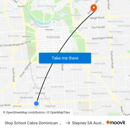 Stop School Cabra Dominican College to Stepney SA Australia map