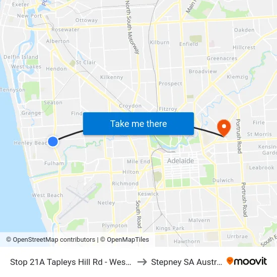 Stop 21A Tapleys Hill Rd - West side to Stepney SA Australia map