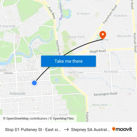 Stop D1 Pulteney St - East side to Stepney SA Australia map