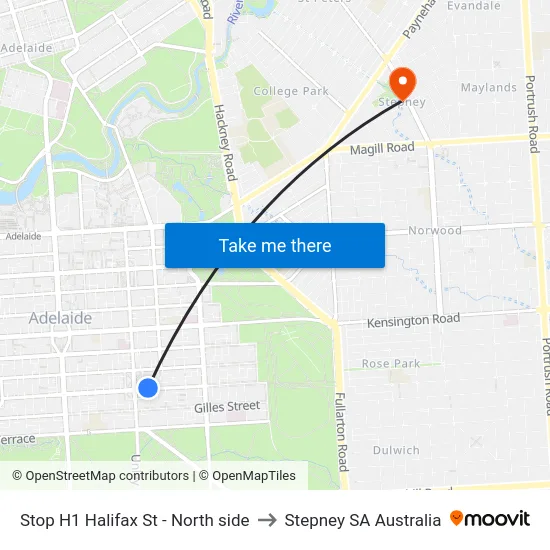 Stop H1 Halifax St - North side to Stepney SA Australia map