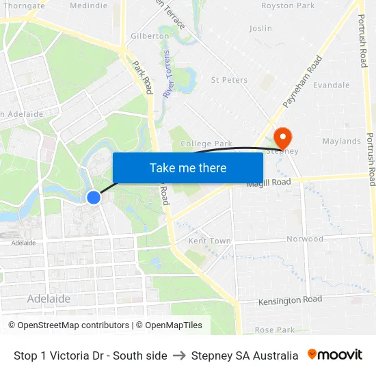 Stop 1 Victoria Dr - South side to Stepney SA Australia map
