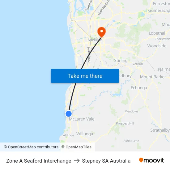 Zone A Seaford Interchange to Stepney SA Australia map