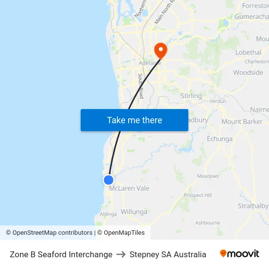 Zone B Seaford Interchange to Stepney SA Australia map