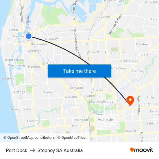 Port Dock to Stepney SA Australia map