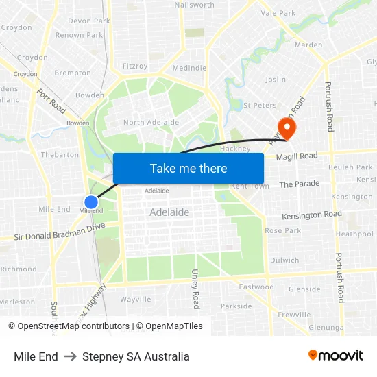 Mile End to Stepney SA Australia map