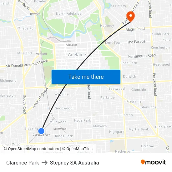 Clarence Park to Stepney SA Australia map
