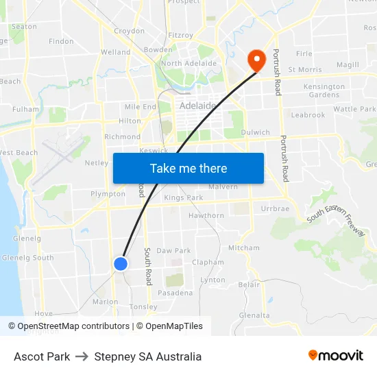 Ascot Park to Stepney SA Australia map