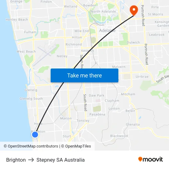 Brighton to Stepney SA Australia map