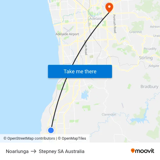 Noarlunga to Stepney SA Australia map