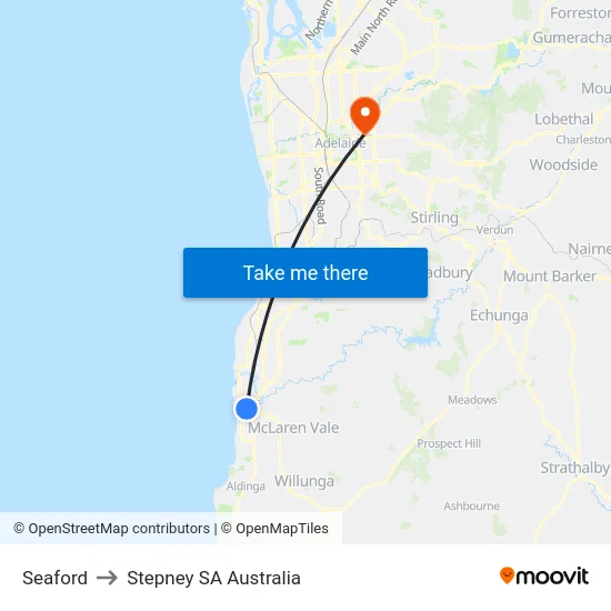 Seaford to Stepney SA Australia map