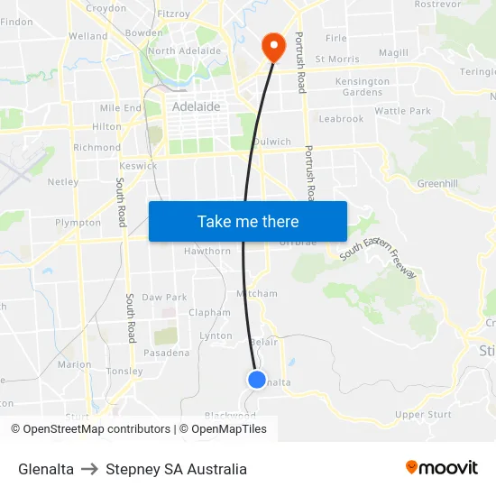 Glenalta to Stepney SA Australia map