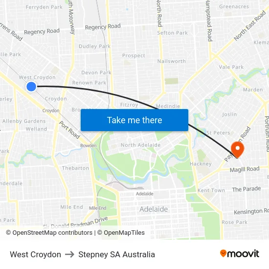 West Croydon to Stepney SA Australia map