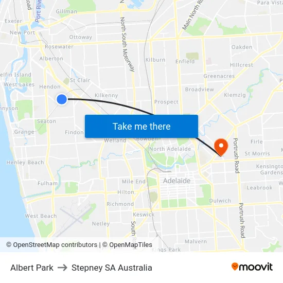 Albert Park to Stepney SA Australia map