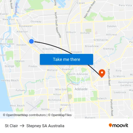 St Clair to Stepney SA Australia map